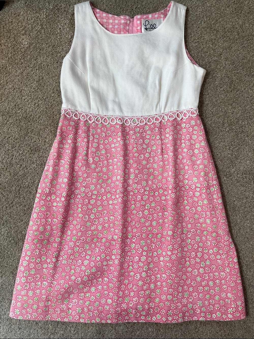 🌸Vintage White Label Made Hong Kong Lilly Pulitzer Pink Floral Pique Embroidery
